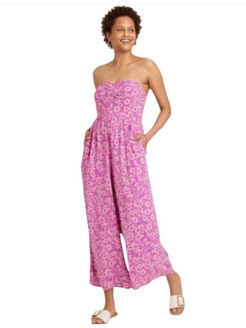 Knox Rose Pink Floral Strapless Wide-Leg Jumpsuit